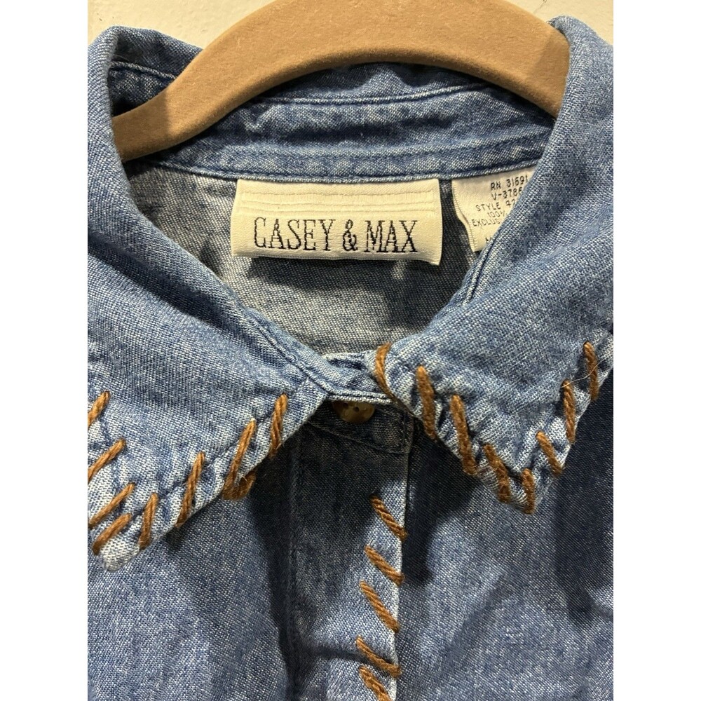 Casey & Max Denim Button Shirt XL Western Whipstitch Trim 100% Cotton Hong Kong